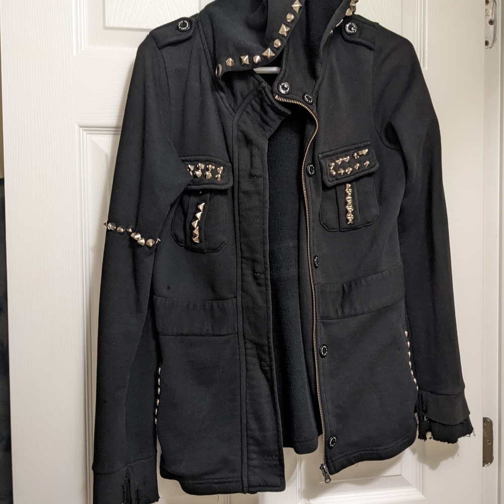 Distressed / Tatter Punk Black Hoodie Customized - Studs & Spikes, Alternative